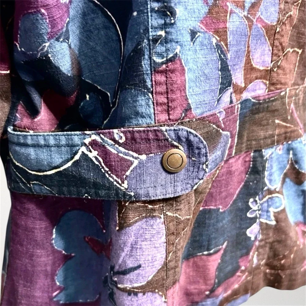 Vintage Coldwater Creek Floral Cotton Shacket Purple Blue Button Front‎ 16 Boho